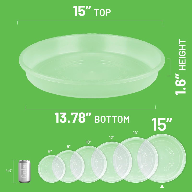 MUDEELA 6 Pack of 15 inch Plant Saucer, Durable Plastic Plant Trays for Indoors, Clear Plastic Flower Plant Pot Saucer, Made of Thicker, Stronger Plastic, with Taller Design - Image 2